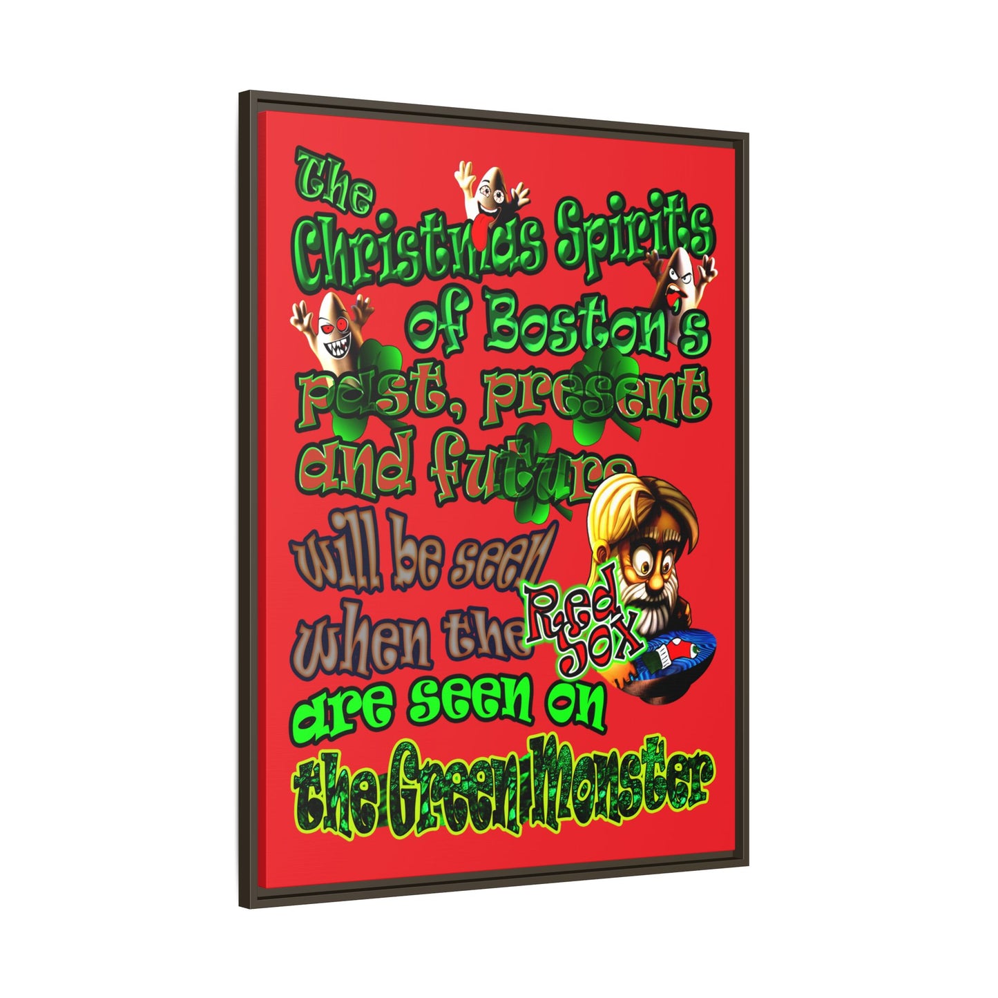 christmas spirits of boston - framed canvas art (red)