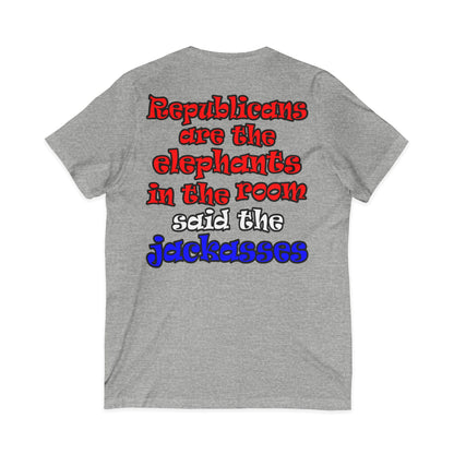 donkeys and elephants - Unisex Jersey Short Sleeve V-Neck Tee