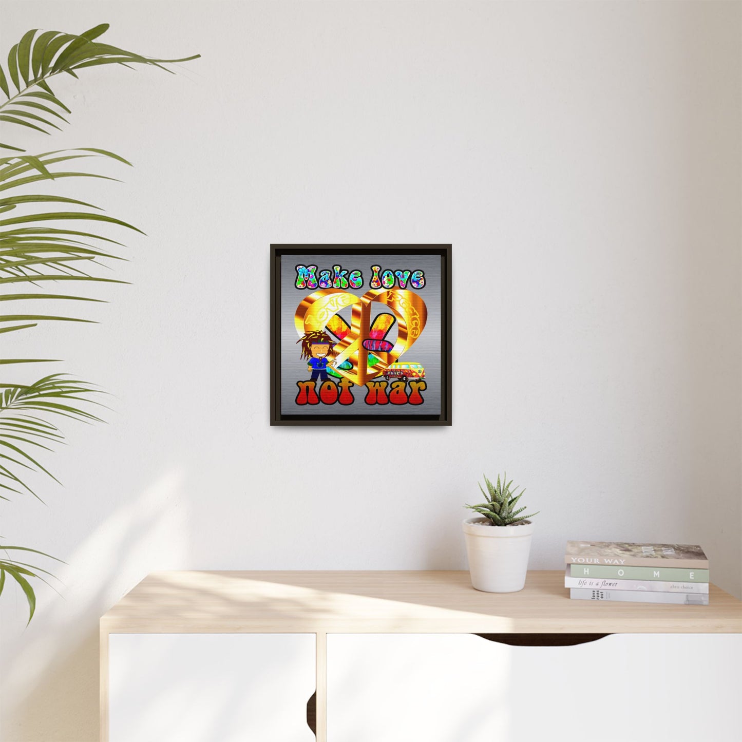 love peace - framed canvas art (brushed nickel)