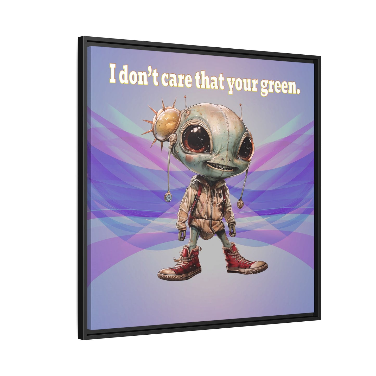 I don't care that your green - framed canvas art (light blue-pink wave)