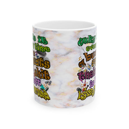 the bum's shit - White Mug (white marble)