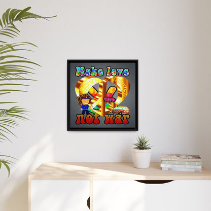 love peace - framed canvas art (grey-light grey)