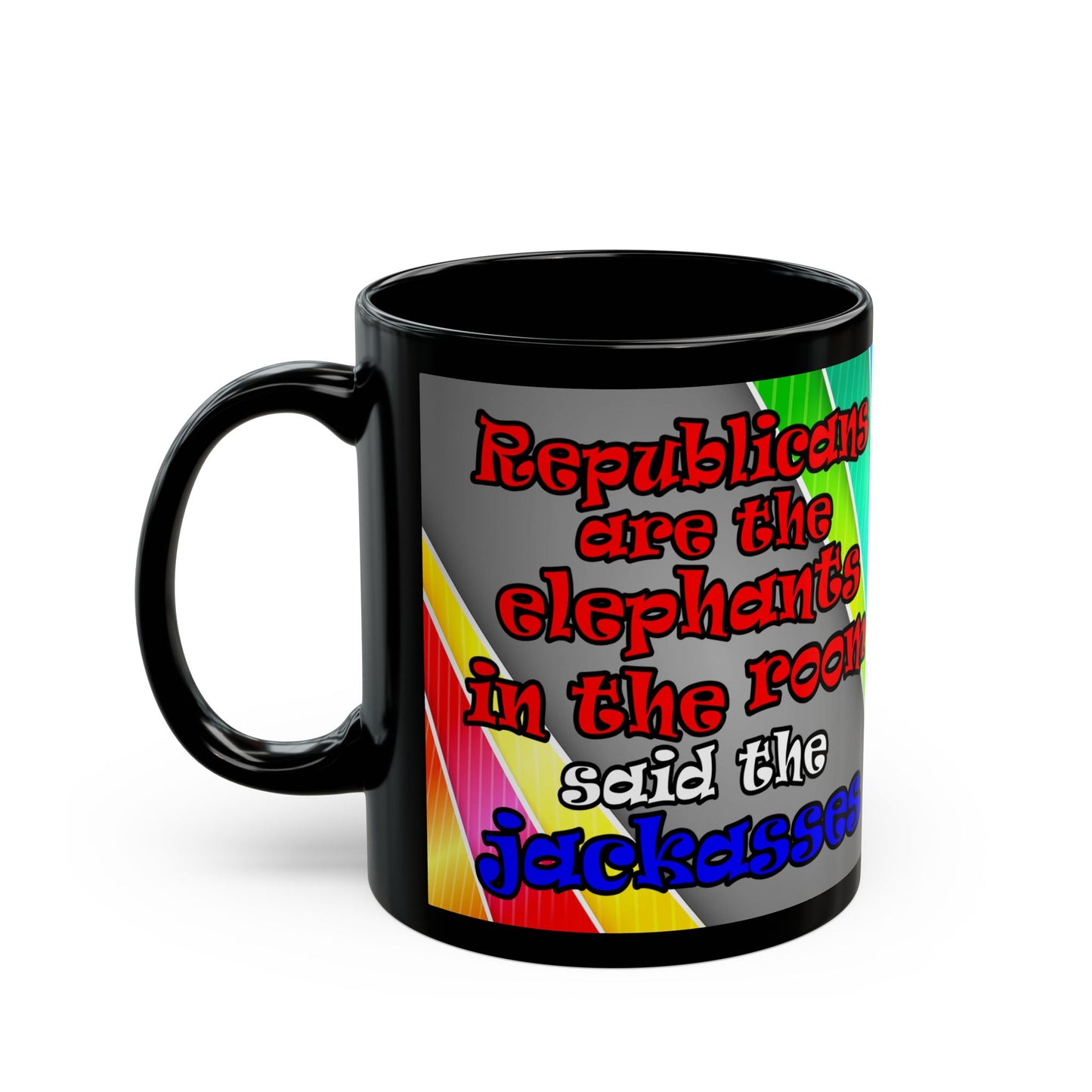 donkeys and elephants - Black Mug (rainbow split)