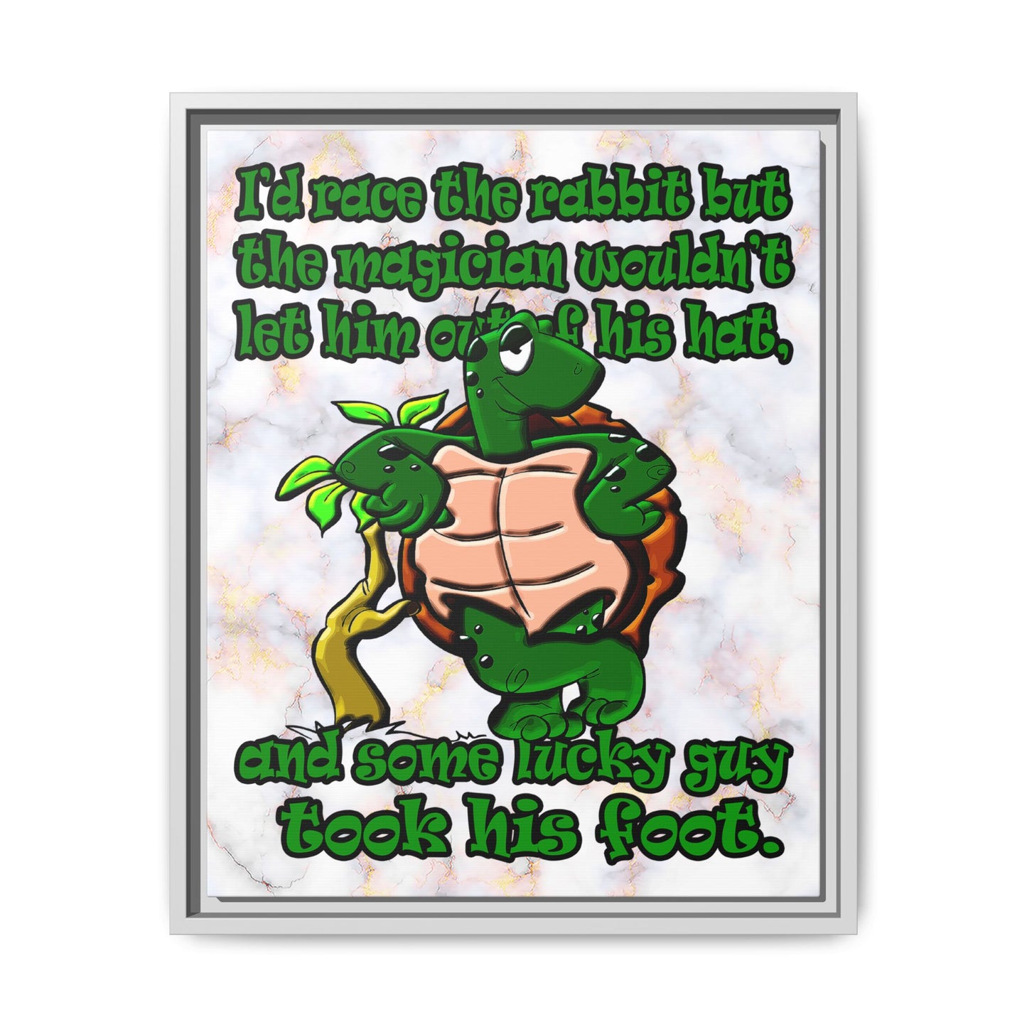 turtle race - framed canvas art (white marble)