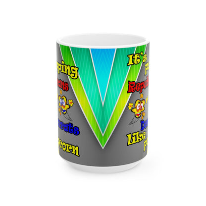 popping like popcorn - White Mug (rainbow split)