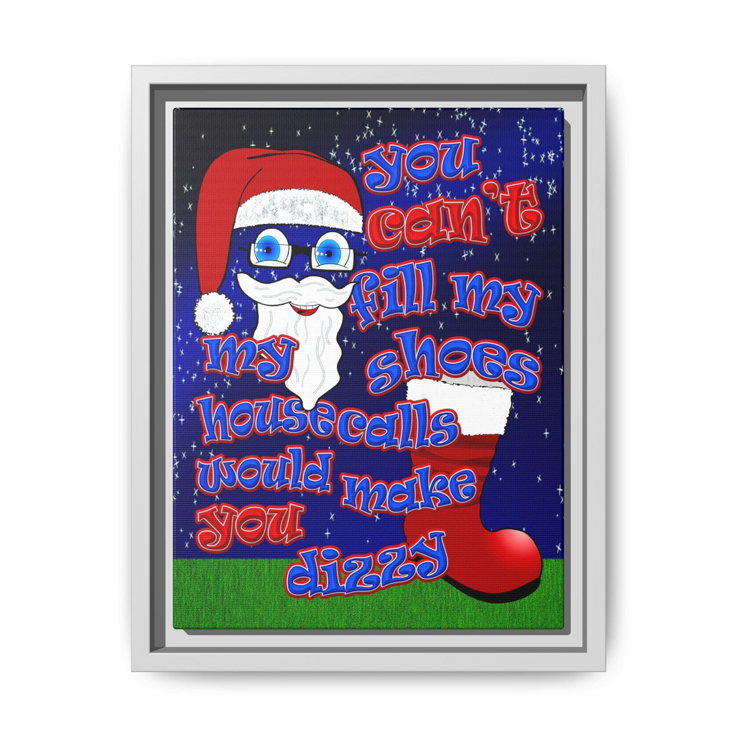 santa's shoes - framed canvas art ('snoops' background)