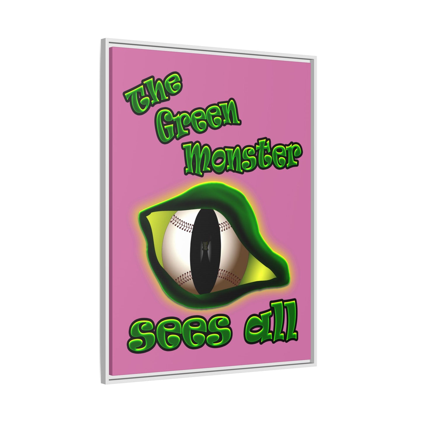 green monster - framed canvas art (light pink)