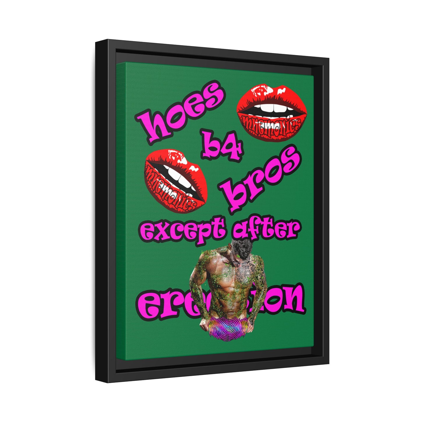 hoes b4 bros - framed canvas art (dark green)