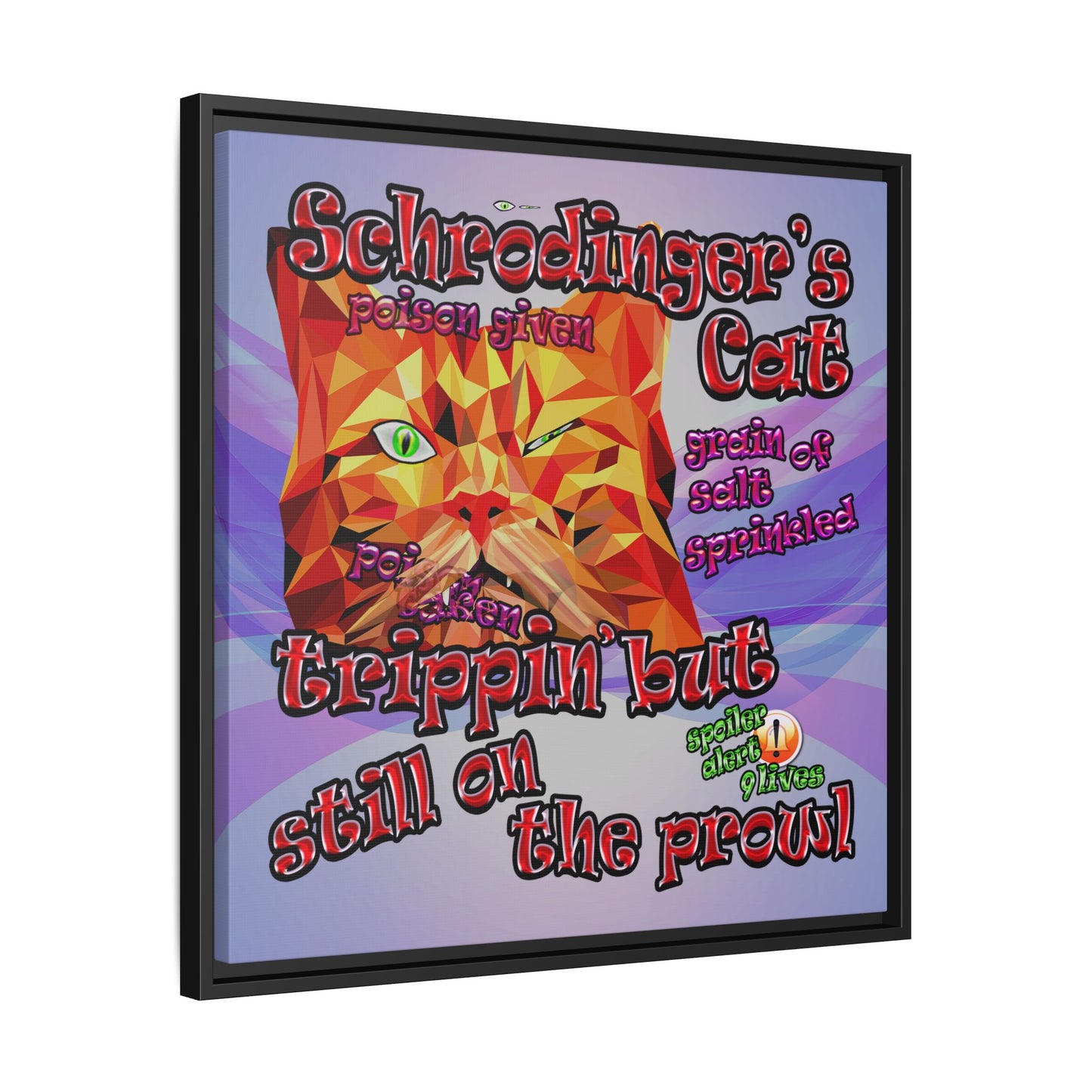schrodinger's cat - framed canvas art (light blue-pink wave)