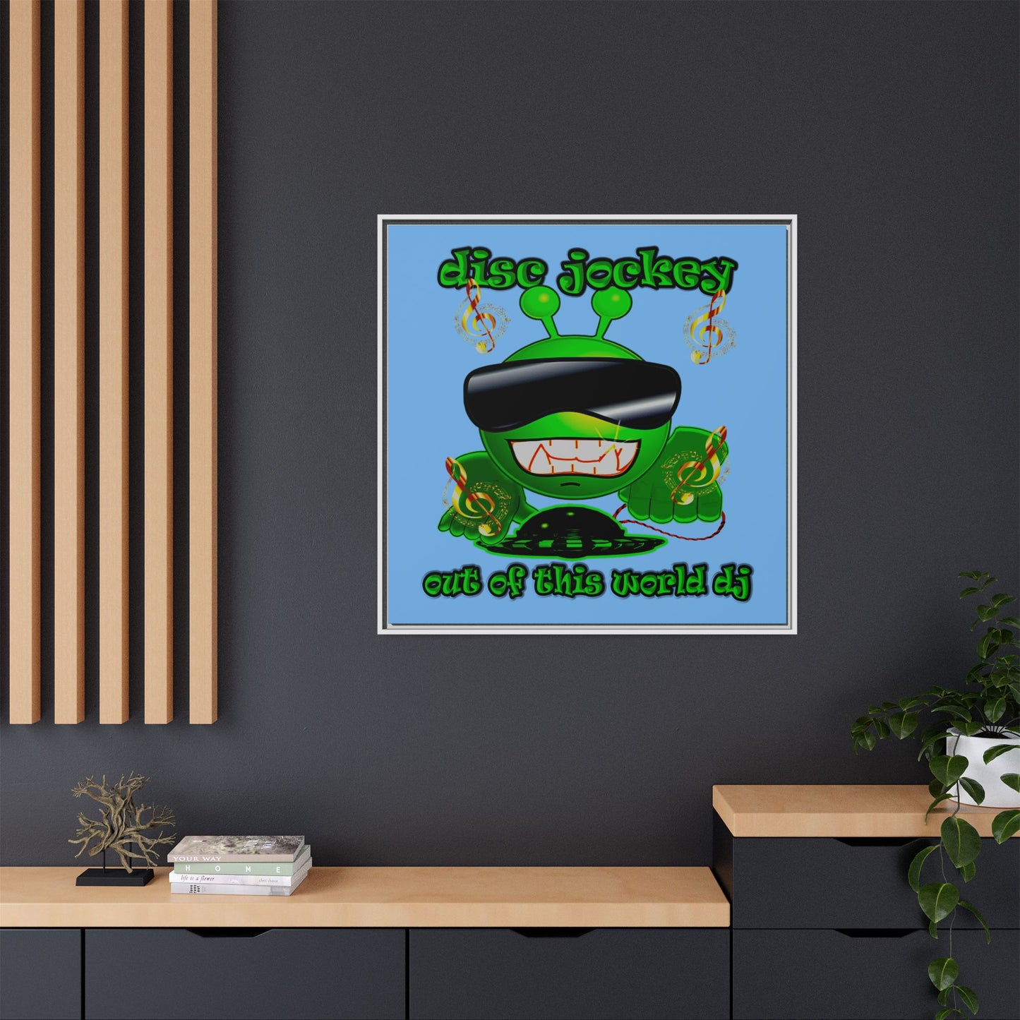 disc jockey - framed canvas art (light blue)