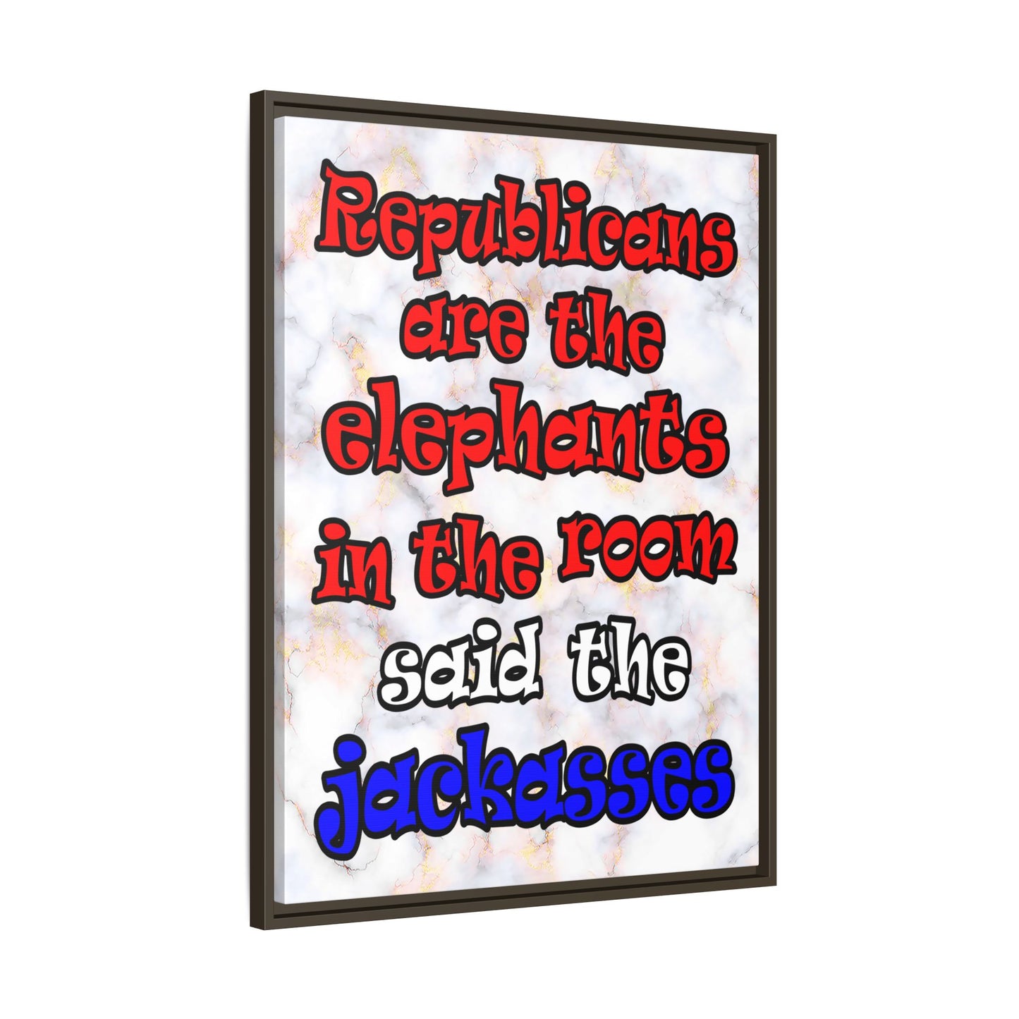donkeys and elephants - framed canvas art (white marble)