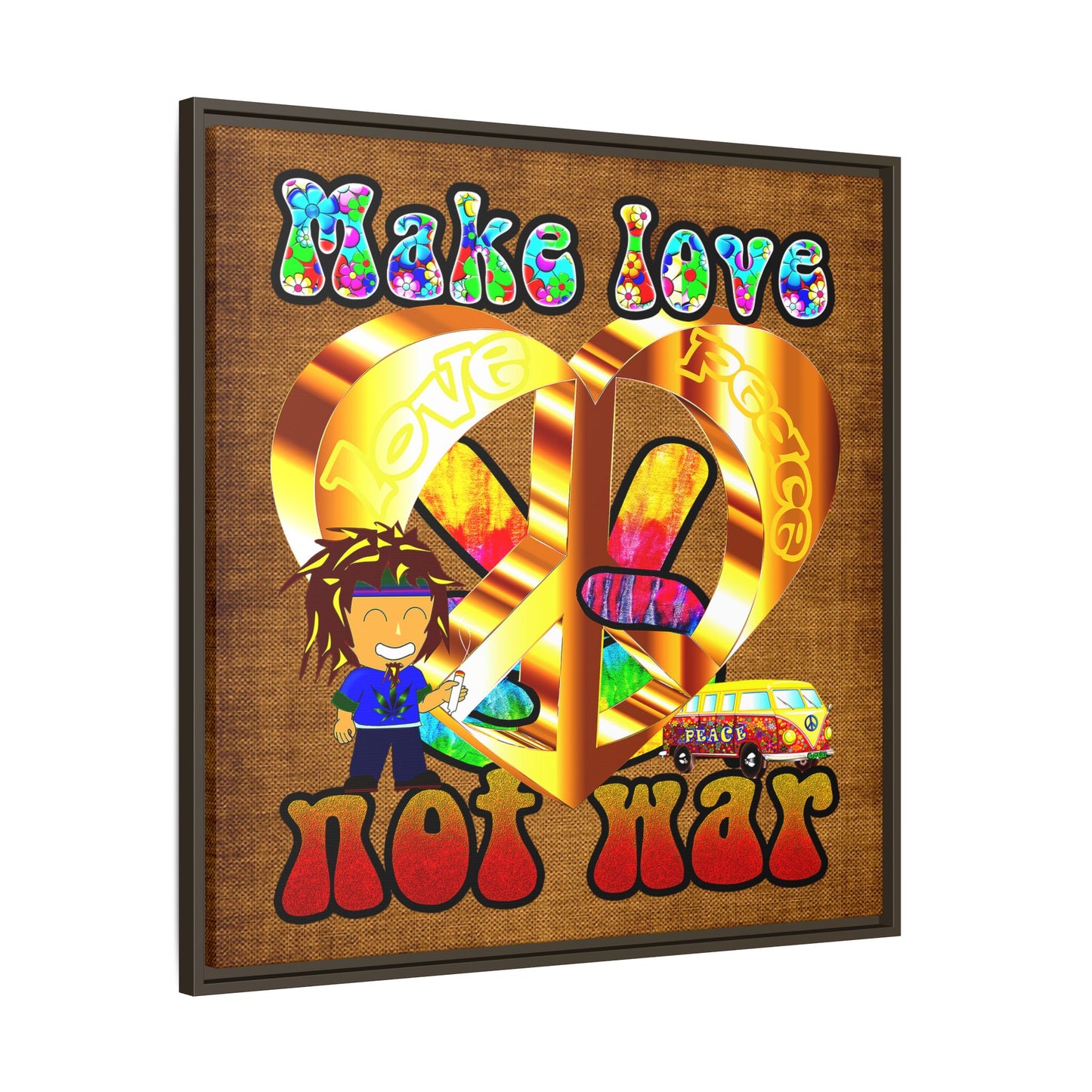 love peace - framed canvas art (brown papyrus)