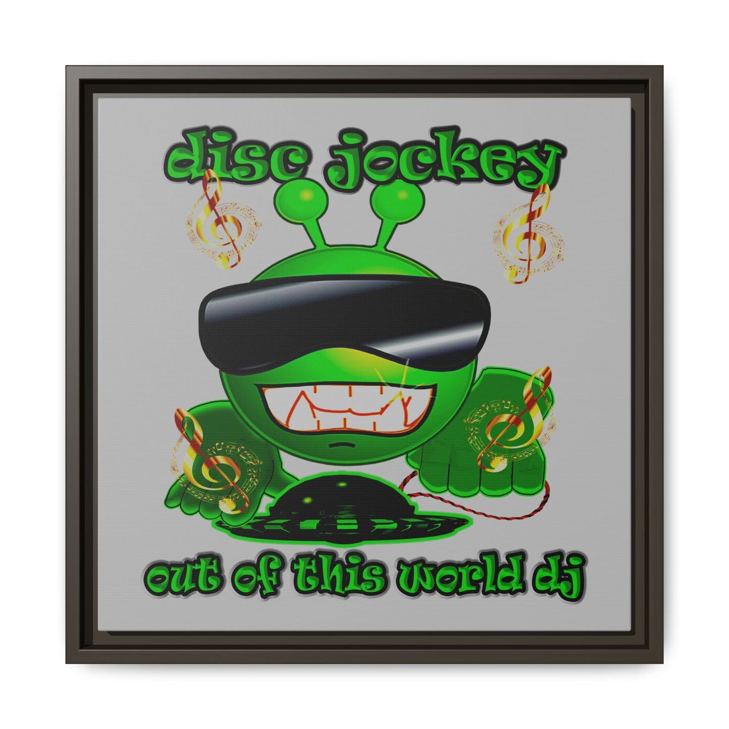 disc jockey - framed canvas art (light grey)
