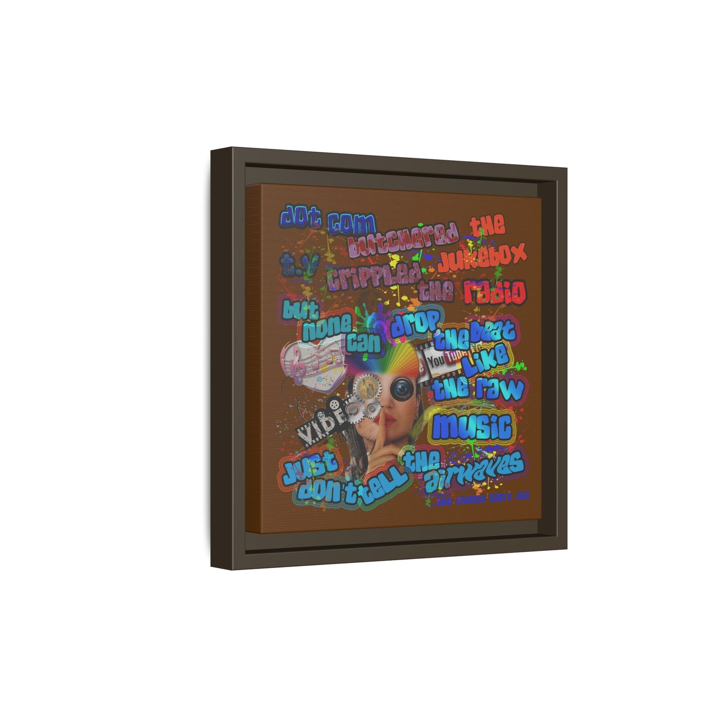 drop the beat - framed canvas art (brown)