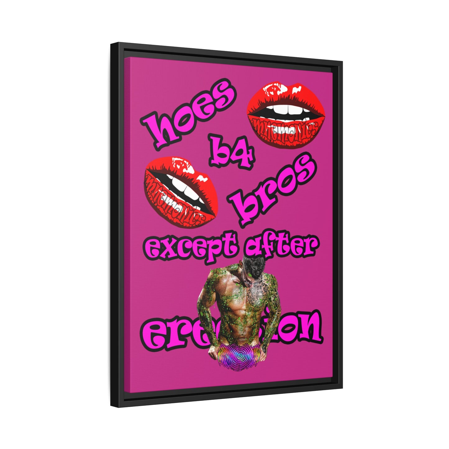 hoes b4 bros - framed canvas art (pink)