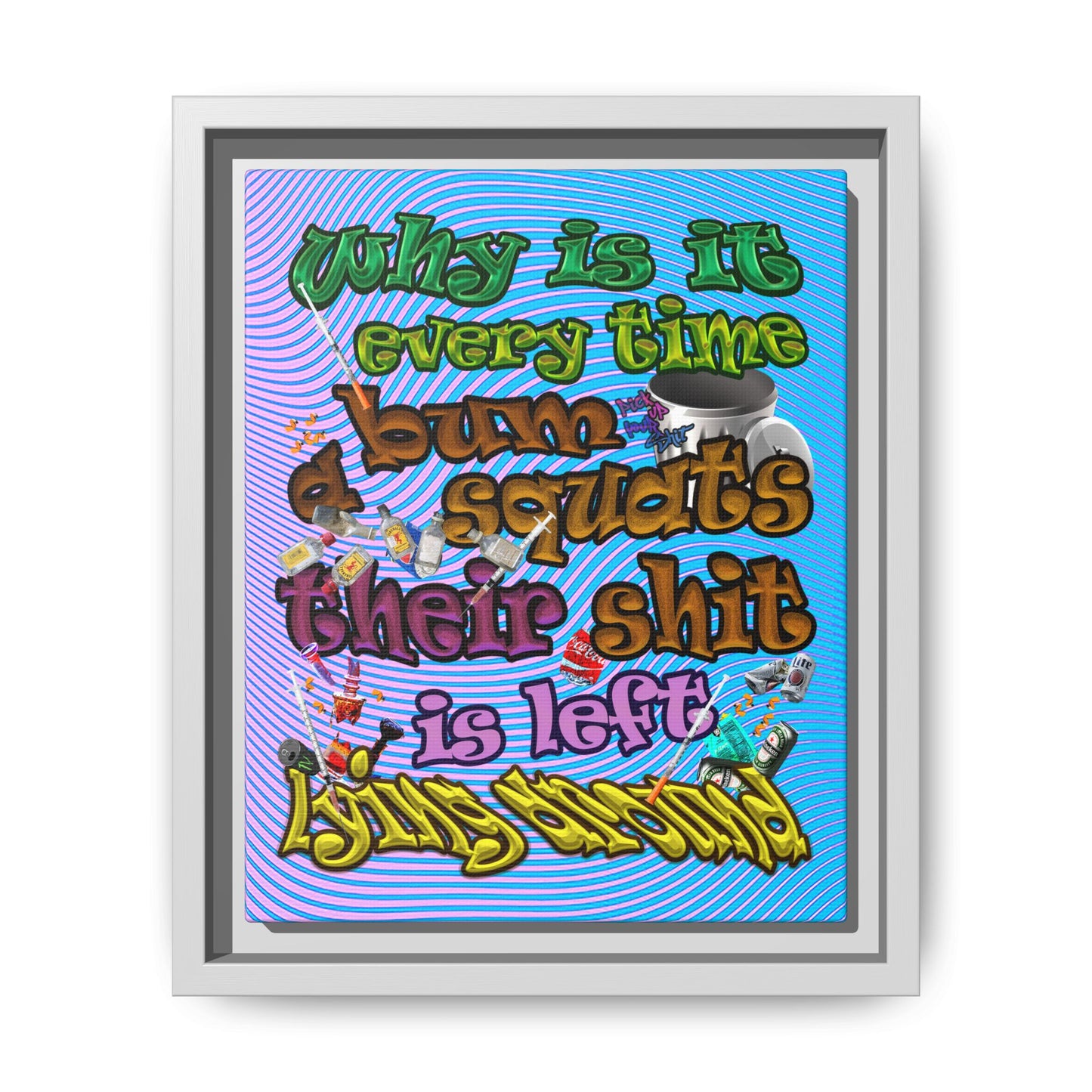 the bum's shit - framed canvas art (light blue-purple wave)