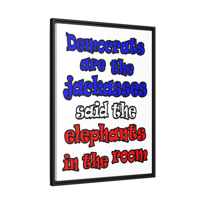 donkeys and elephants - framed canvas art (white)