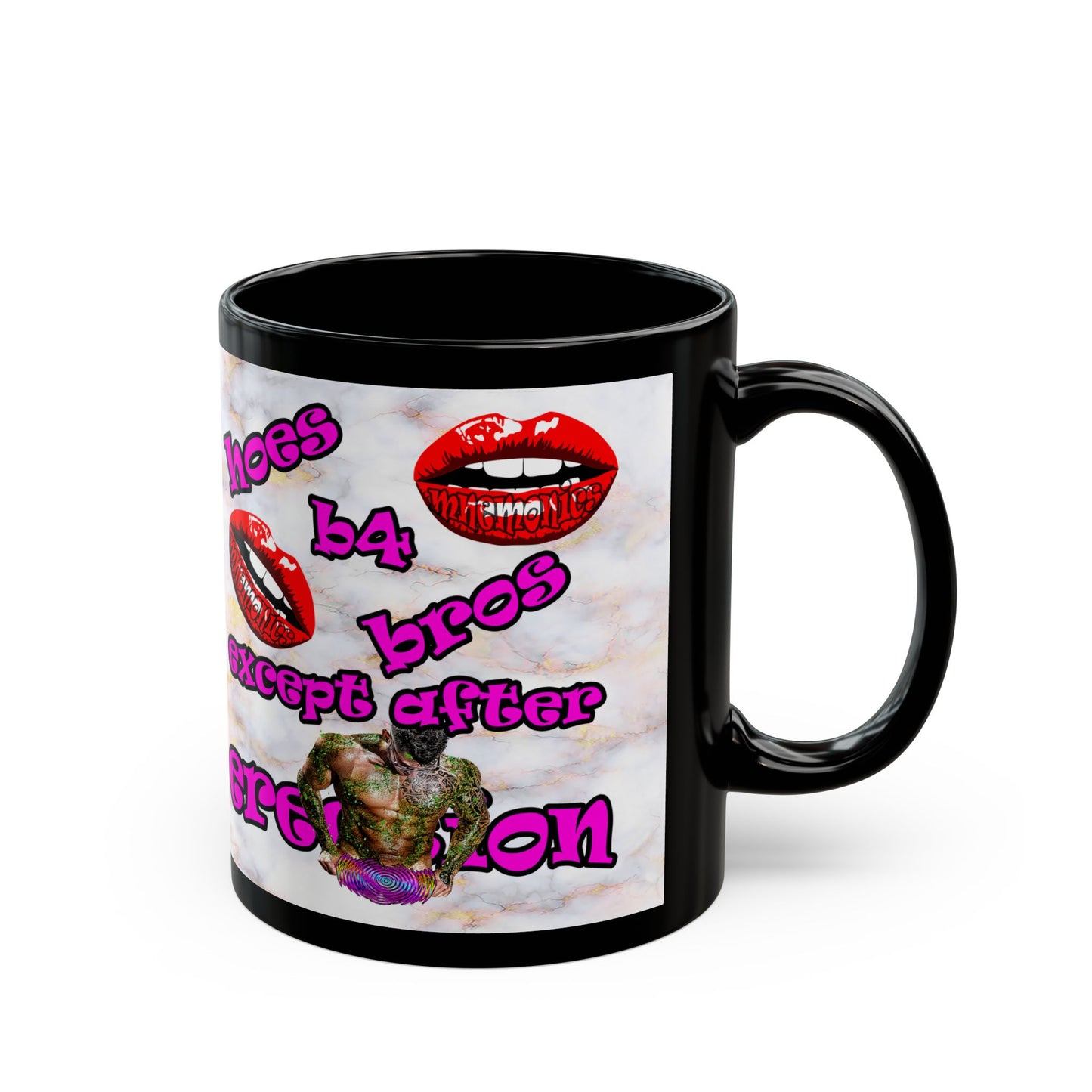 hoes b4 bros - Black Mug (white marble)
