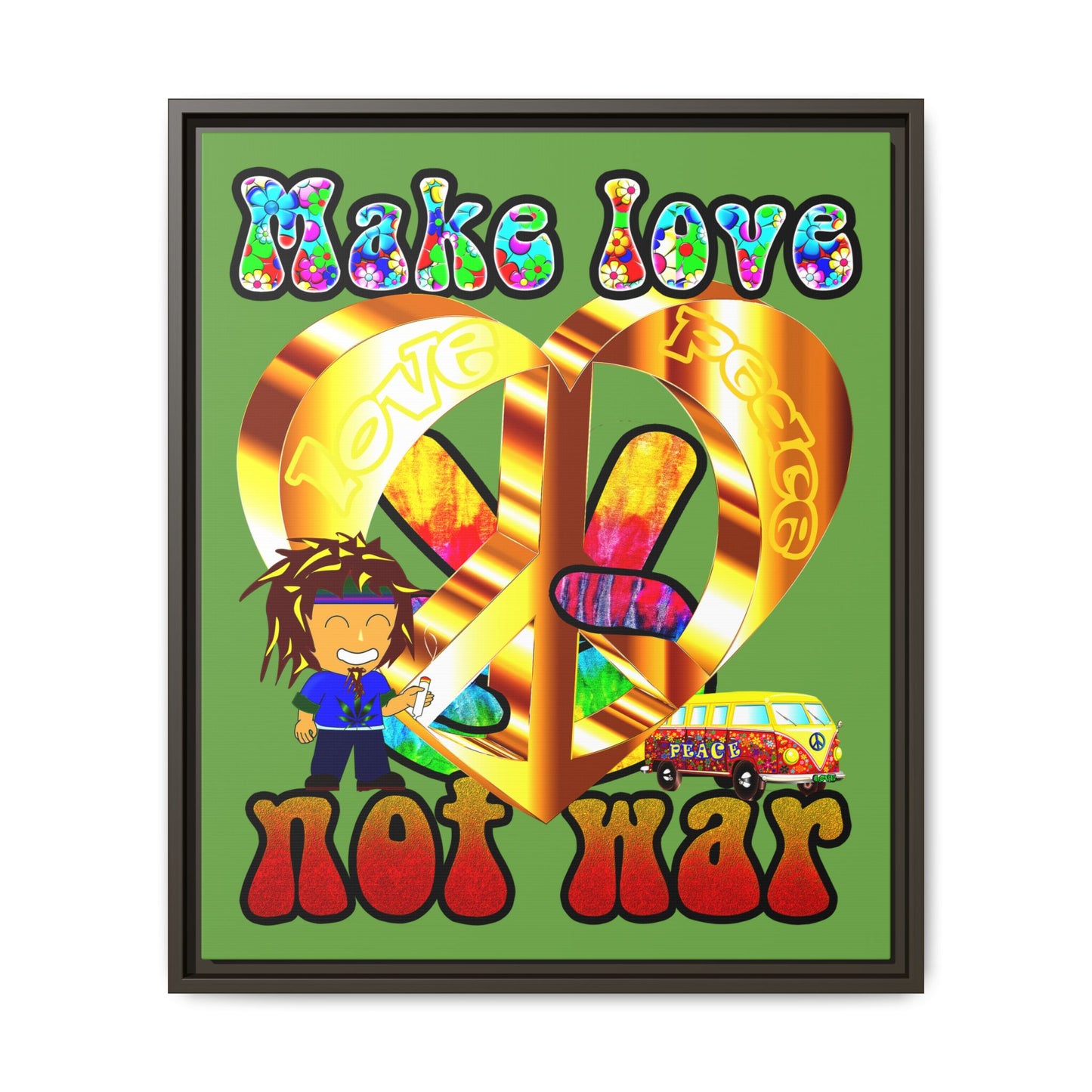 love peace - framed canvas art (green)