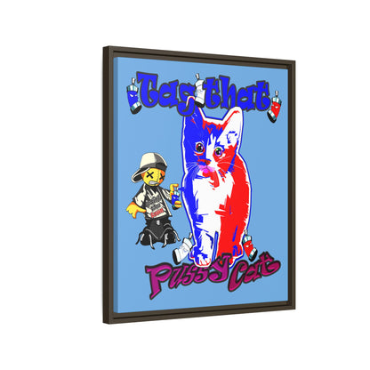 tag that - framed canvas art (light blue)