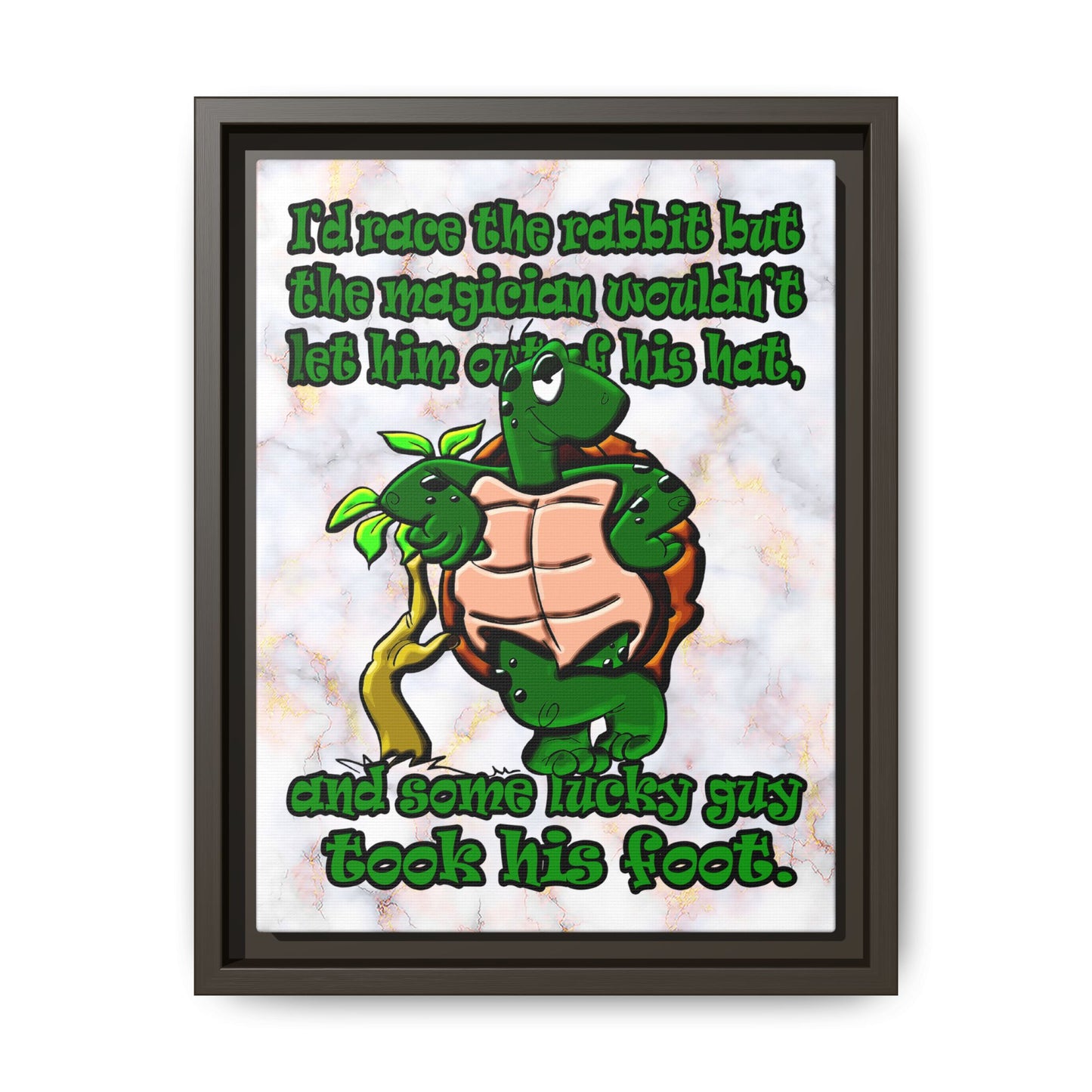 turtle race - framed canvas art (white marble)