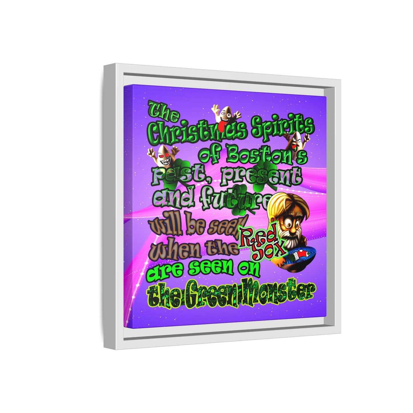 christmas spirits of boston - framed canvas art (purple-pink wave)