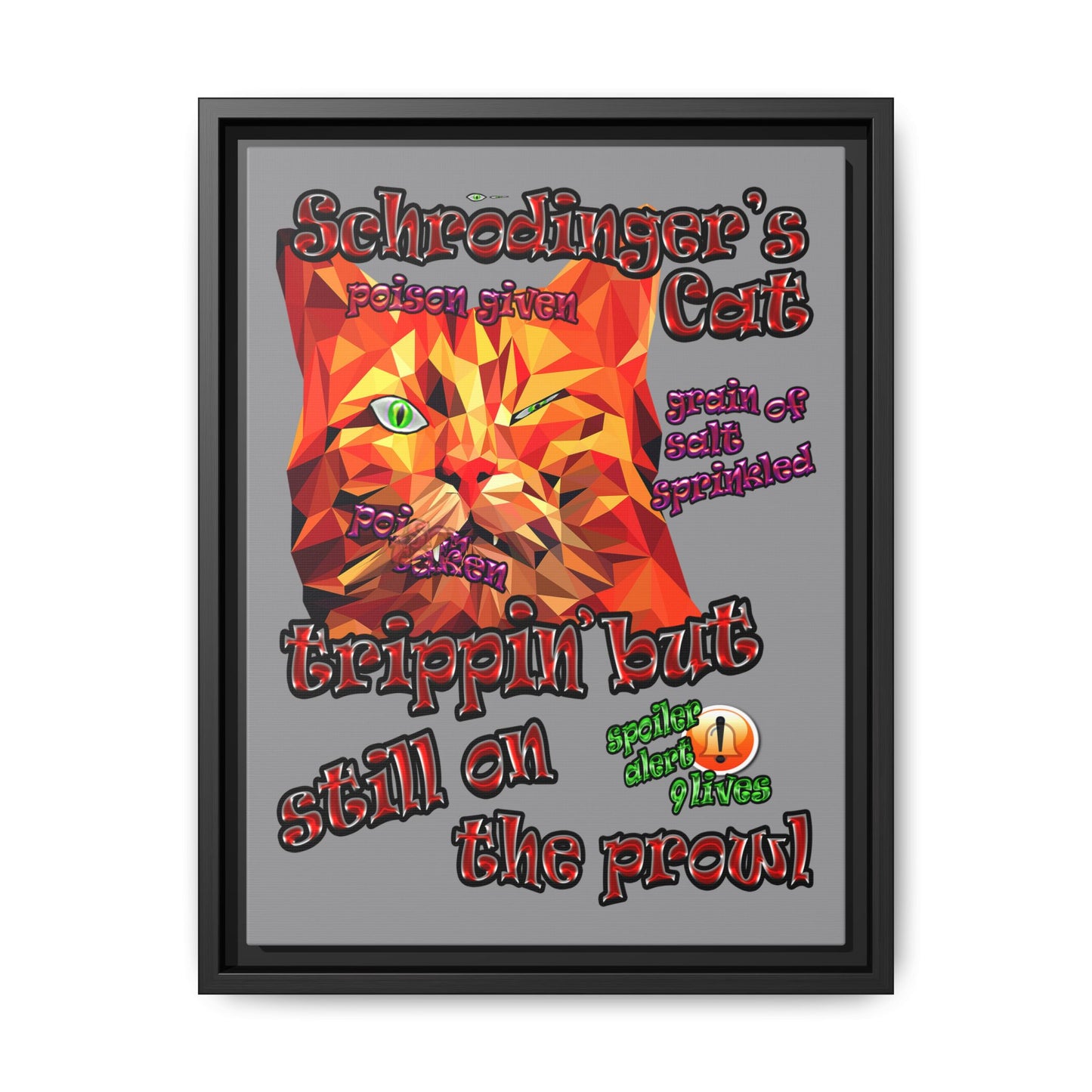 schrodinger's cat - framed canvas art (grey)