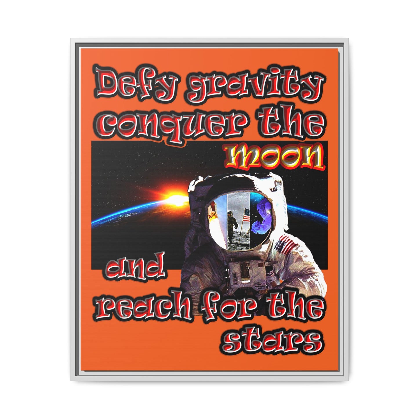 defy conquer reach - framed canvas art (orange)