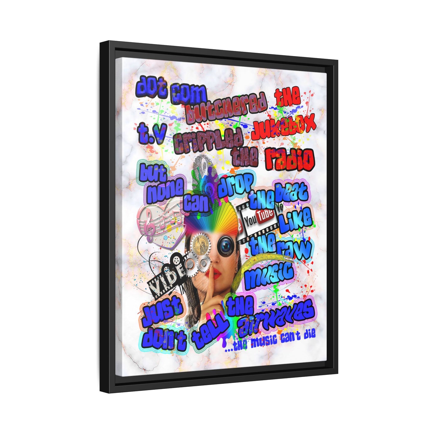 drop the beat - framed canvas art (white marble)