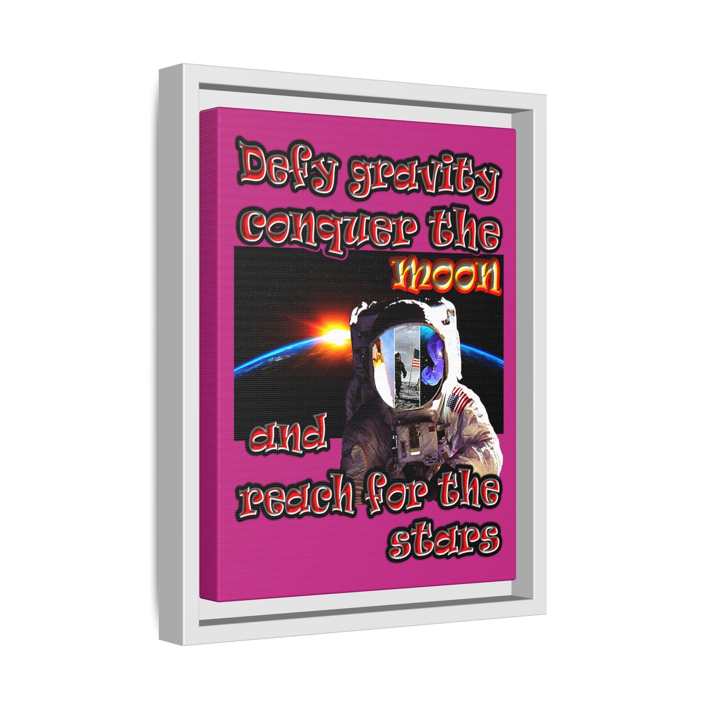 defy conquer reach - framed canvas art (pink)