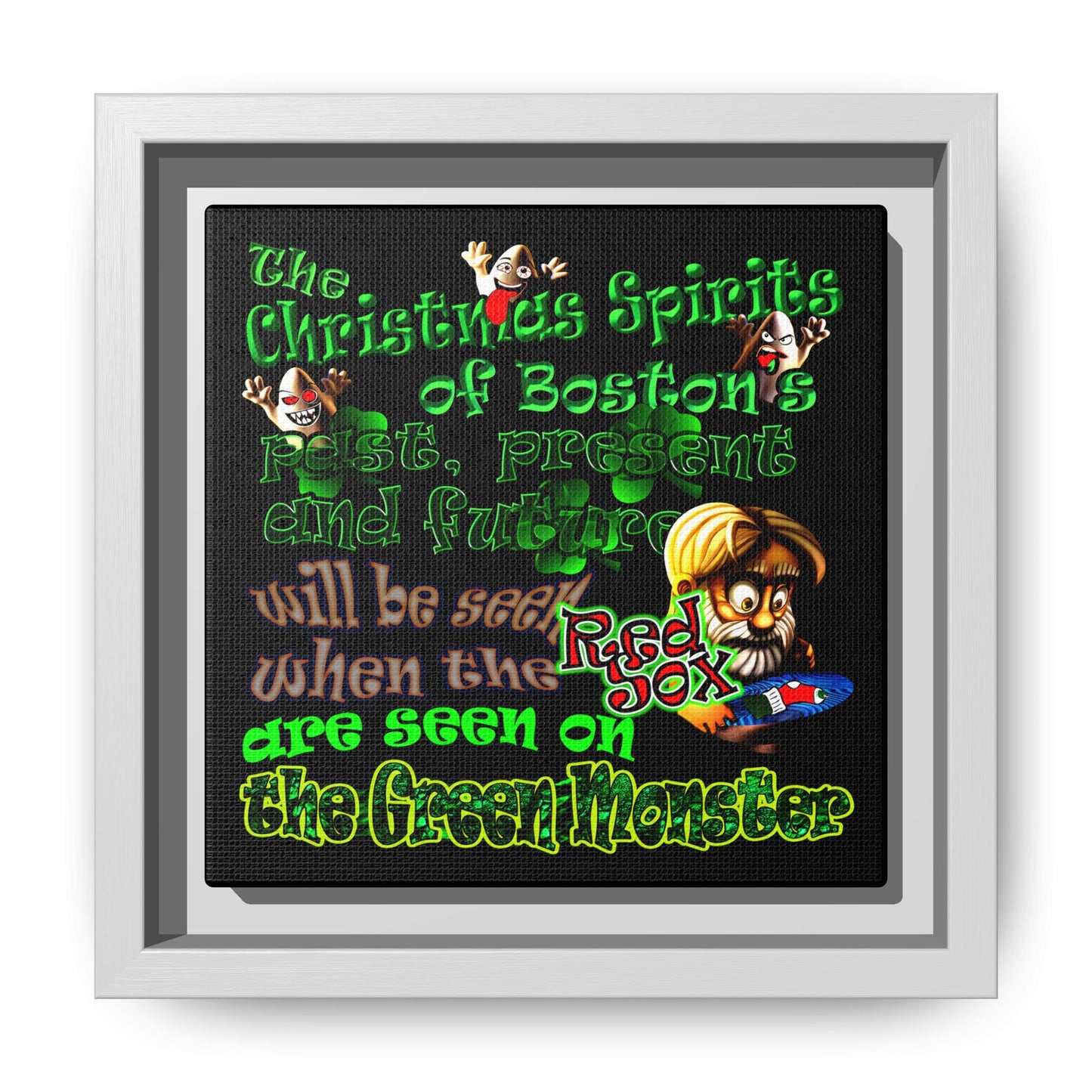 christmas spirits of boston - framed canvas art (black)