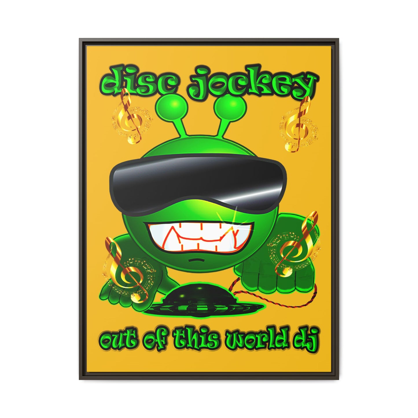 disc jockey - framed canvas art (yellow)