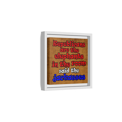 donkeys and elephants - framed canvas art (brown papyrus)