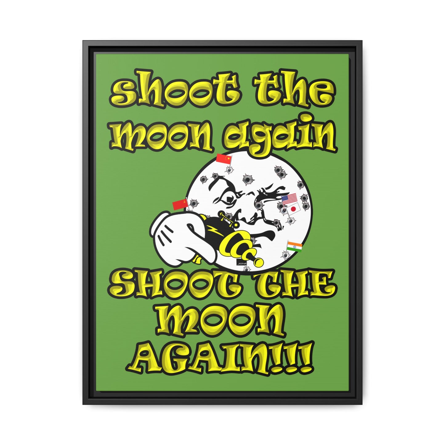 shoot the moon again - framed canvas art (green)
