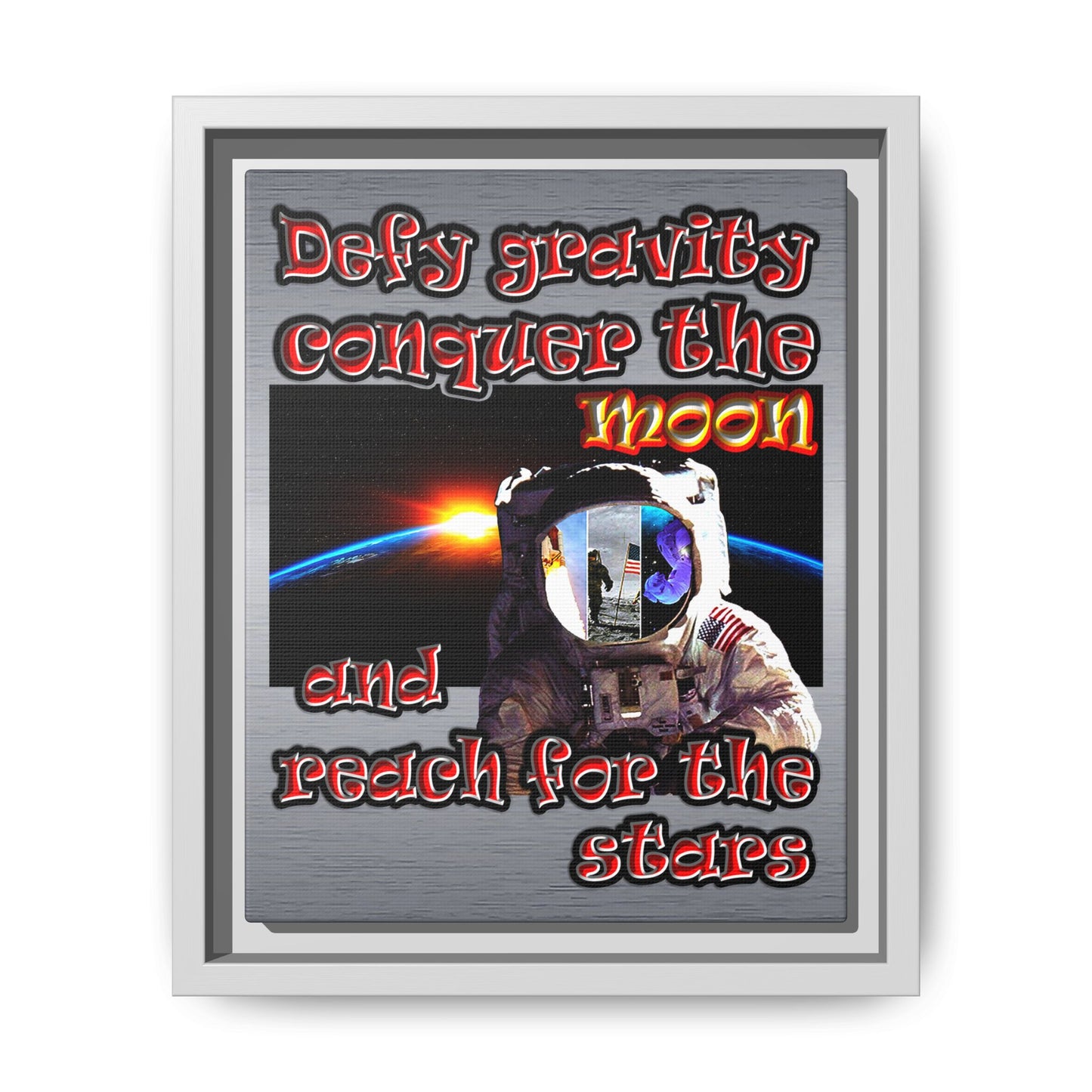 defy conquer reach - framed canvas art (brushed nickel)