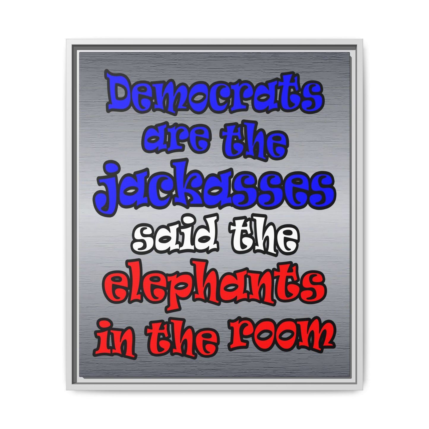 donkeys and elephants - framed canvas art (brushed nickel)