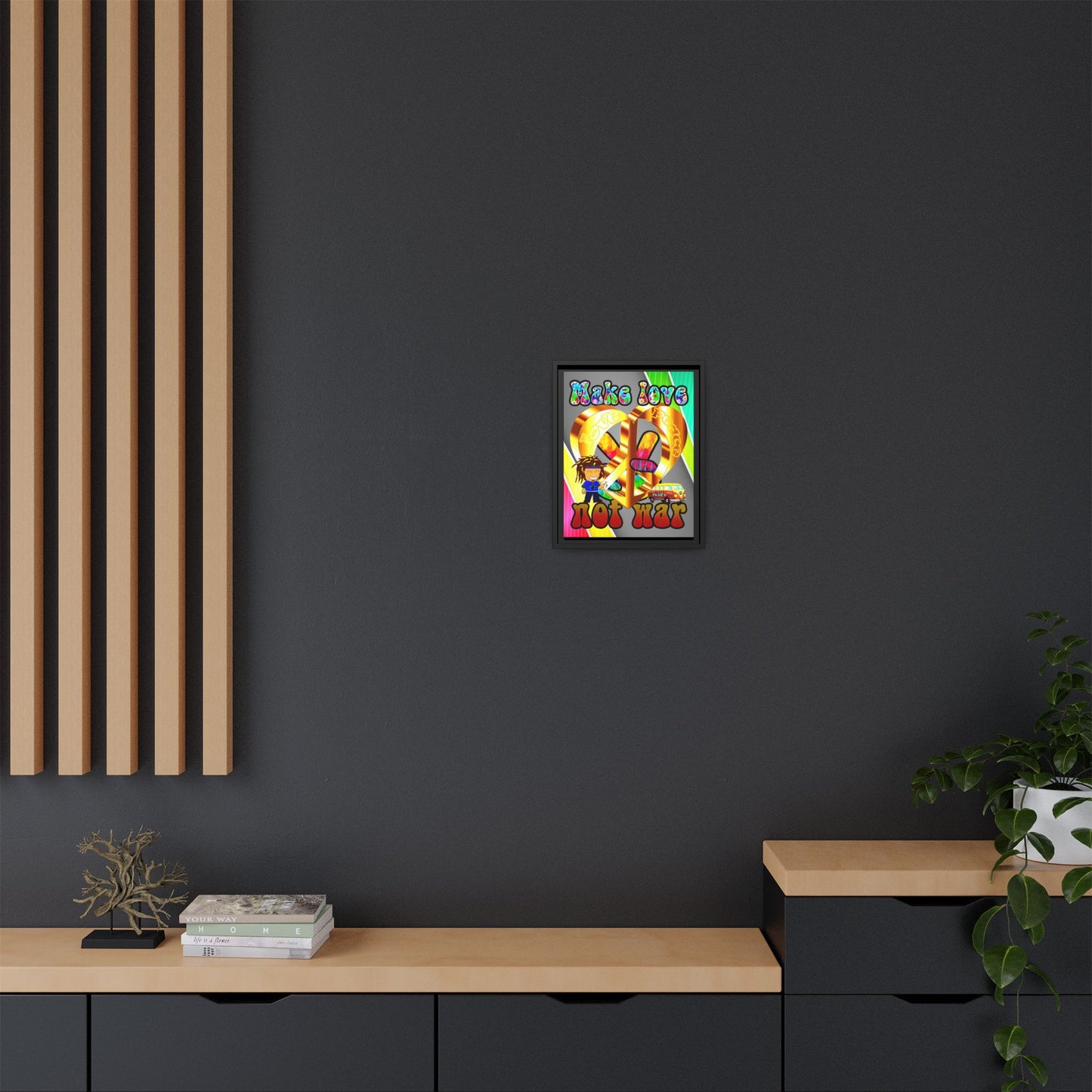 love peace - framed canvas art (rainbow split)