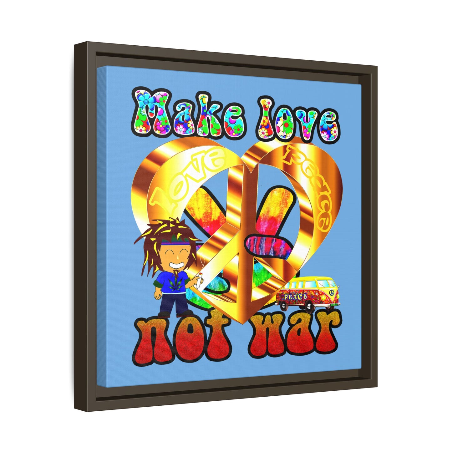 love peace - framed canvas art (light blue)