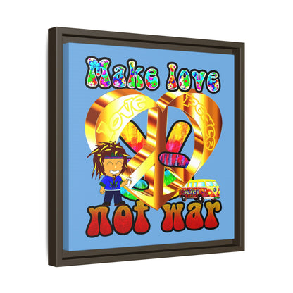 love peace - framed canvas art (light blue)