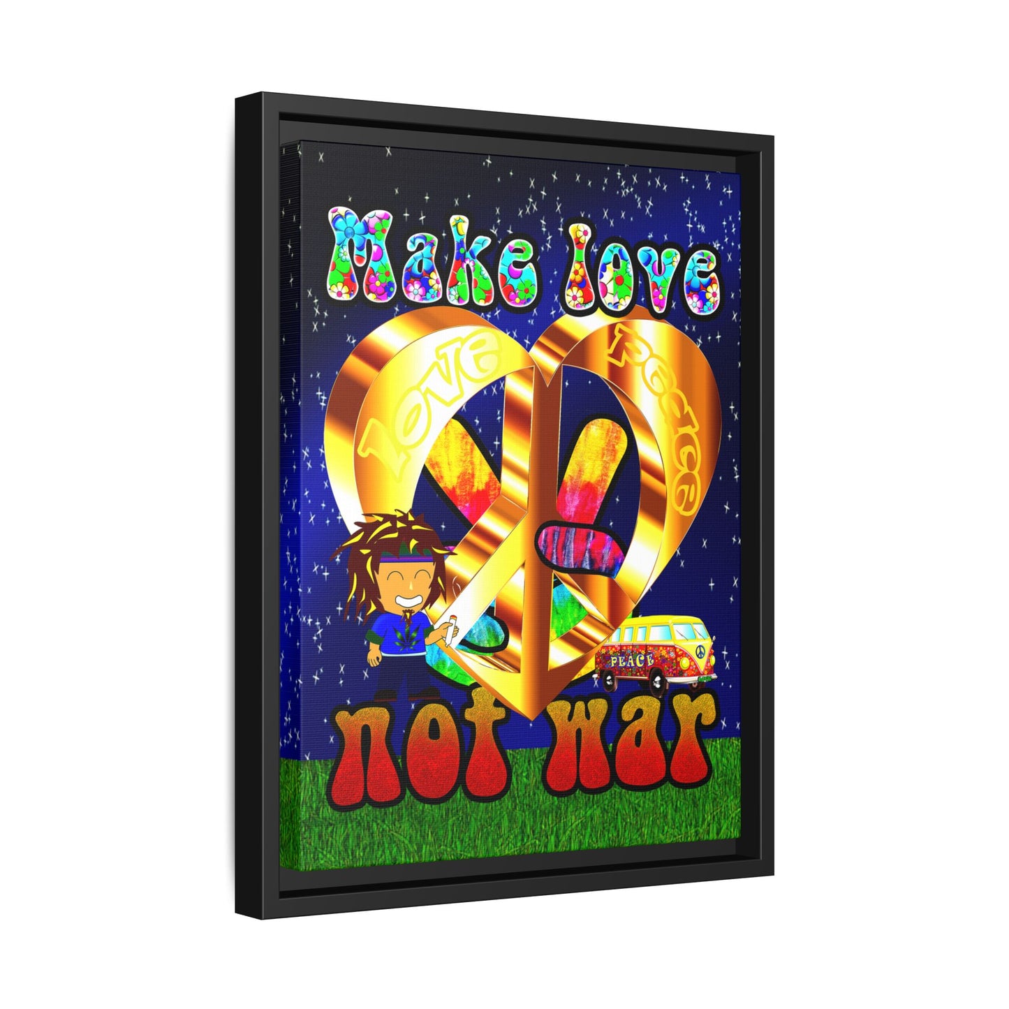 love peace - framed canvas art ('snoops' background)