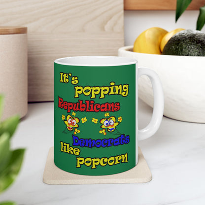 popping like popcorn - White Mug (dark green)