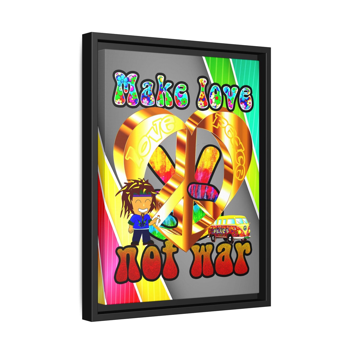 love peace - framed canvas art (rainbow split)