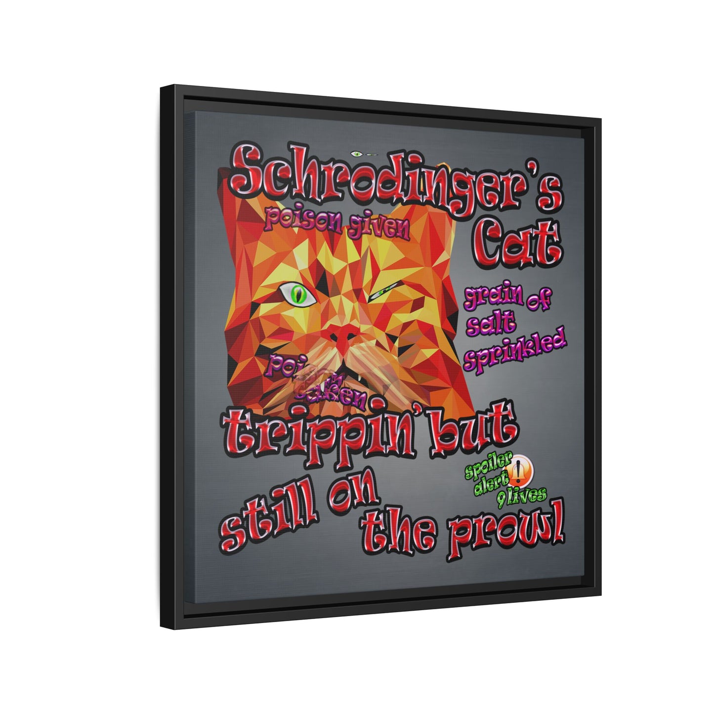 schrodinger's cat - framed canvas art (grey-light grey)