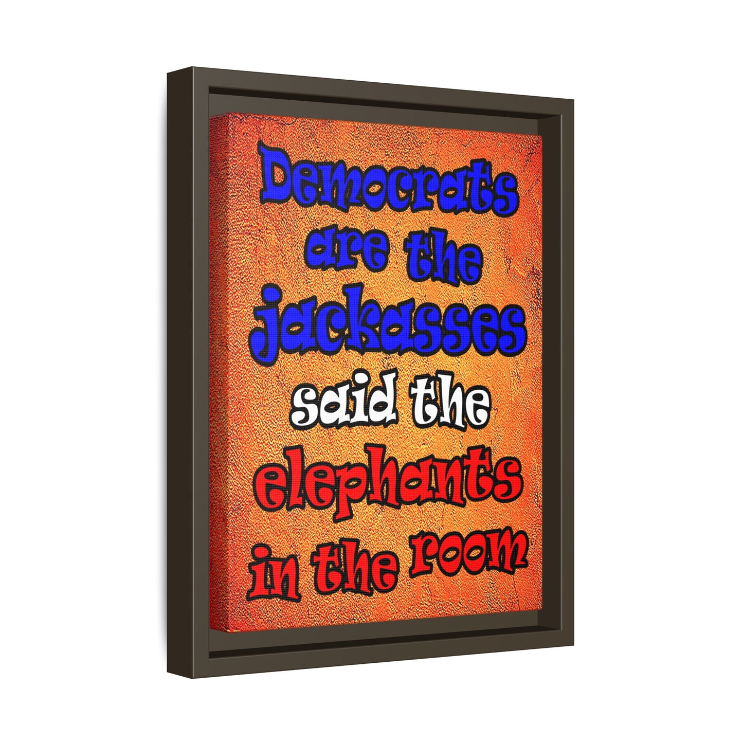 donkeys and elephants - framed canvas art (burnt orange)