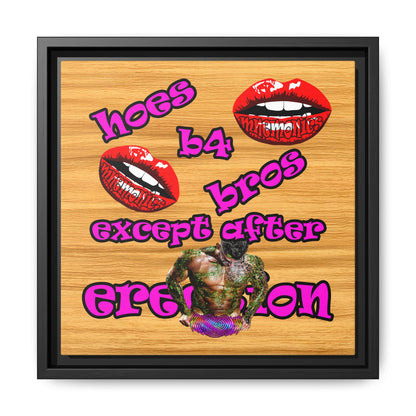 hoes b4 bros - framed canvas art (butterscotch wood finish)
