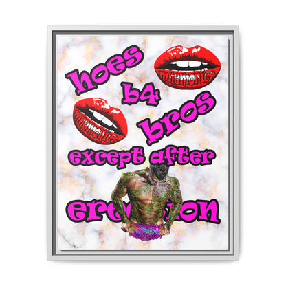 hoes b4 bros - framed canvas art (white marble)