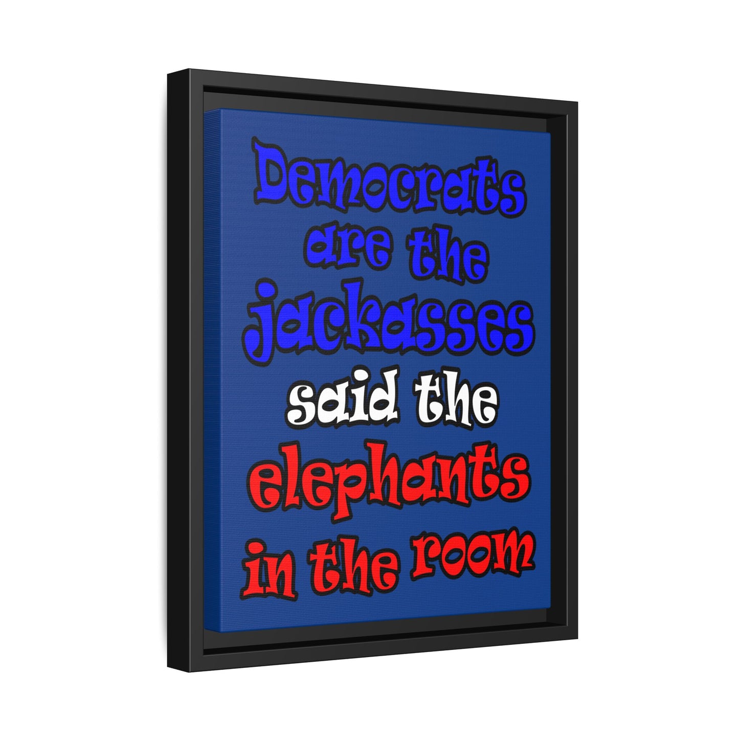 donkeys and elephants - framed canvas art (dark blue)