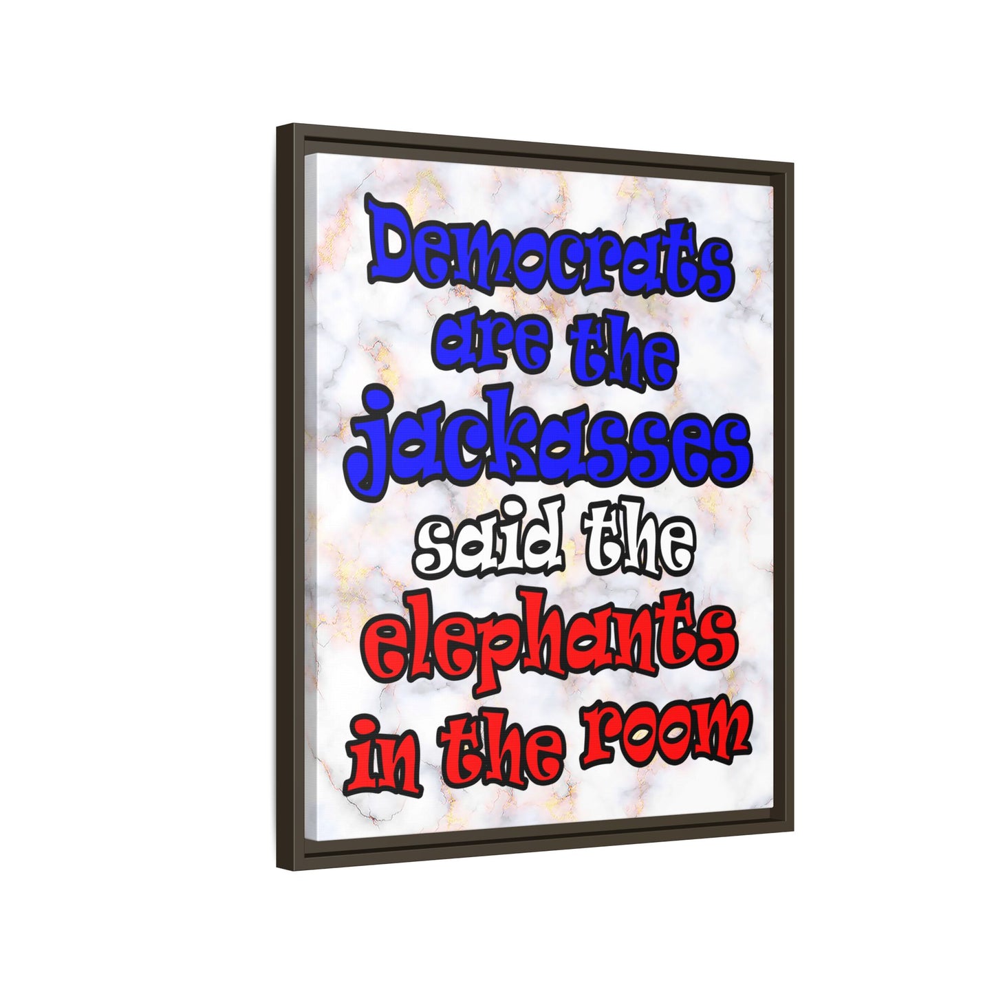 donkeys and elephants - framed canvas art (white marble)