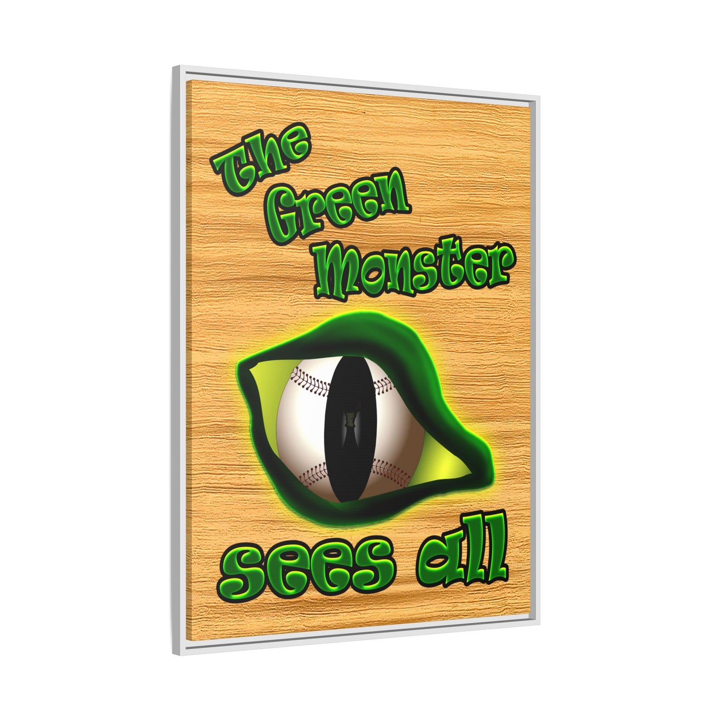 green monster - framed canvas art (butterscotch wood finish)