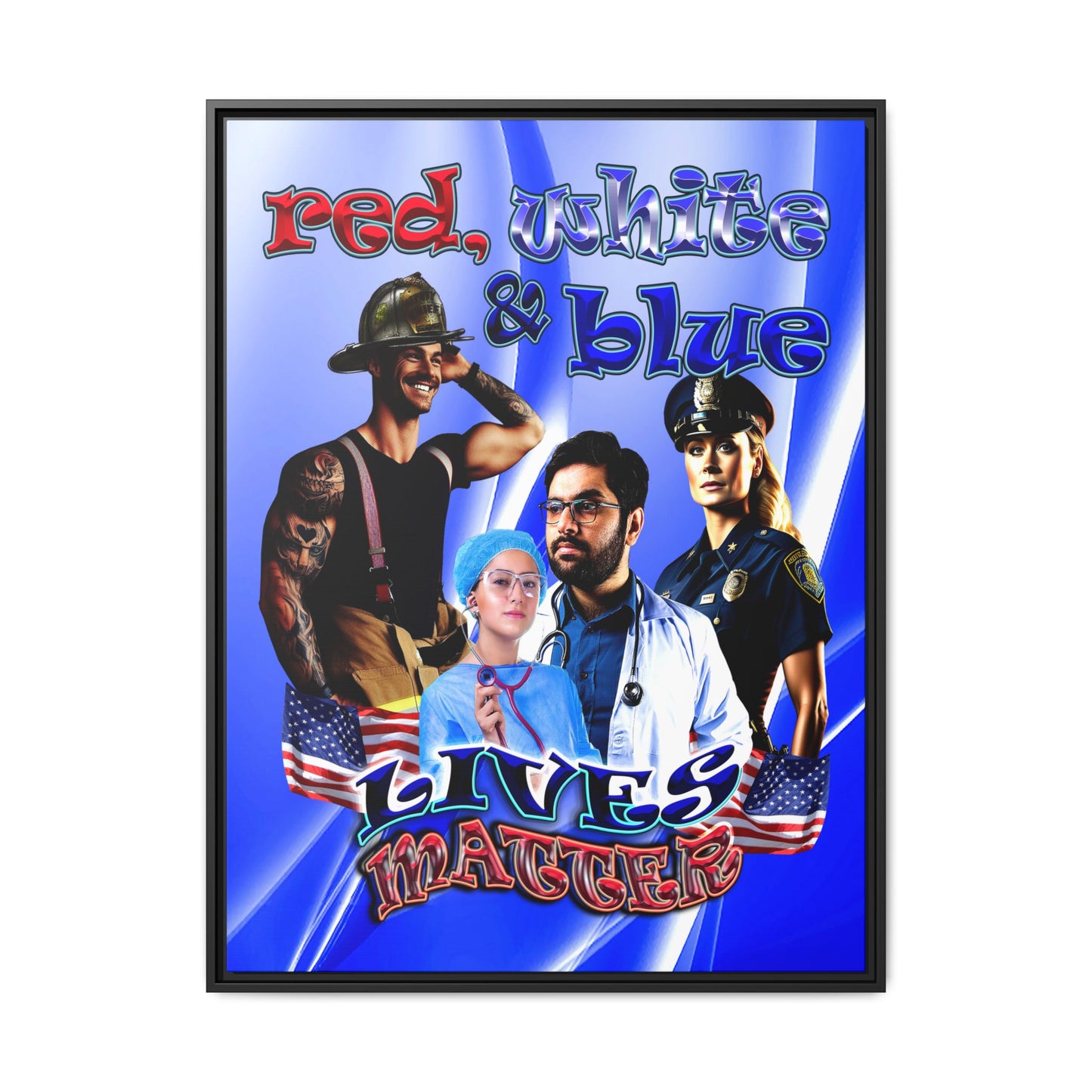 rw&b lives matter - framed canvas art (blue-white wave)